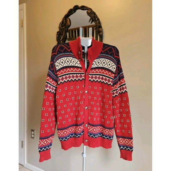 Polo Ralph Lauren Buffalo Nickel Fair Isle Cotton Linen Cardigan Sweater Mens L - Picture 1 of 9